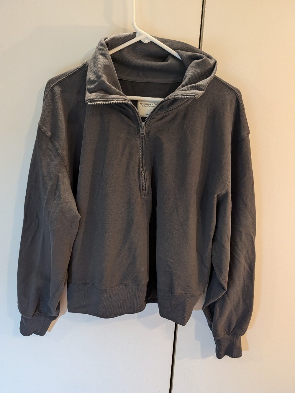 Abercrombie & Fitch Woman's Quarter-Zip Pullover Sweatshirt - Charcoal Gray